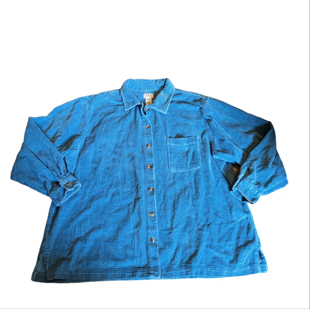 Vintage L.L.Bean Teal Blue Green Ribbed Button Front Corduroy Shirt Jacket 2X